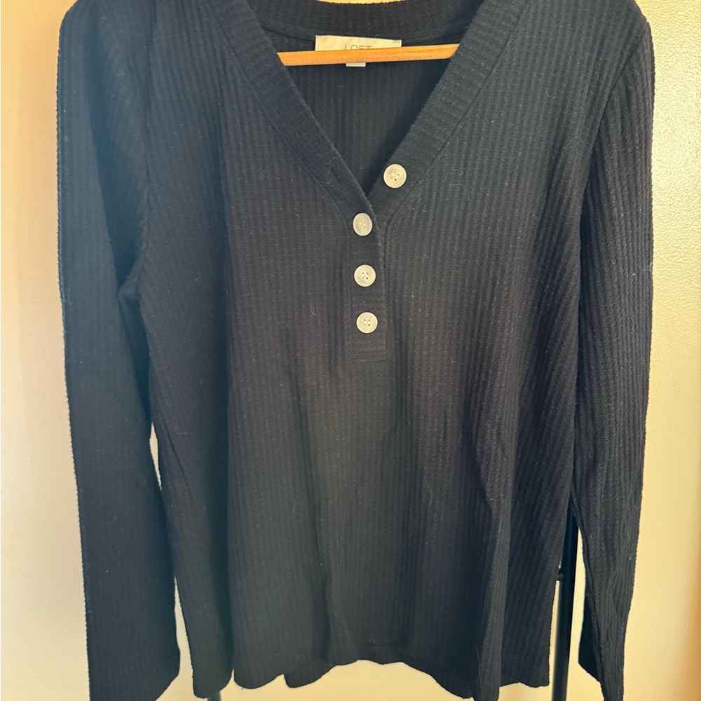 LOFT Black Ribbed Knit Top
